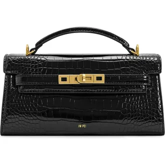JW PEI Noor Top Handle Bag in Black Croc at Nordstrom