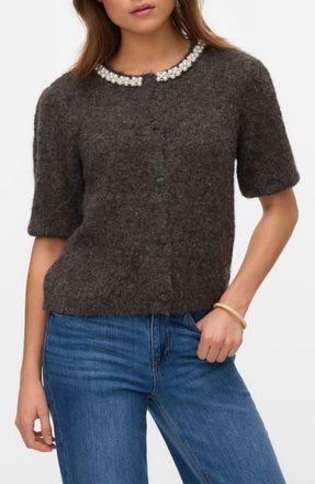 Vero Moda Ocean Pearly Short Sleeve Cardigan in Chocolate Torte Deta at Nordstrom, Size X-Small