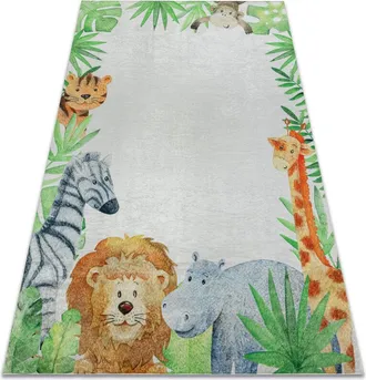 RugsX BAMBINO 54090 washing carpet Animals, Africa for children anti-slip - white / green multicolour 160x220 cm