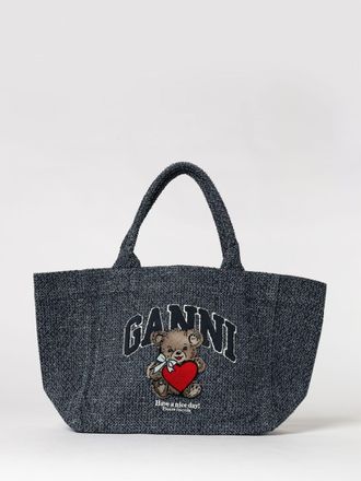 Ganni Borsa Denim Large Bear Tote Ganni in tweed di cotone organico
