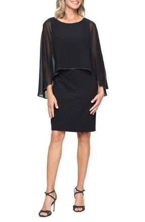 S.L. Fashions Glitter Long Sleeve Cocktail Dress in Black at Nordstrom, Size 12P