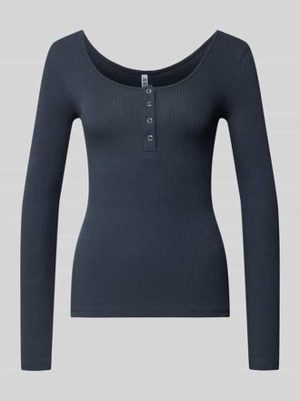 Pieces Slim Fit Langarmshirt aus Baumwoll-Mix Modell KITTE in Dunkelblau, Gr&ouml;&szlig;e XL