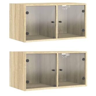 Berkfield Home Wall Cabinets with Glass Doors 2 pcs Sonoma Oak 68.5x37x35 cm in Light Tan