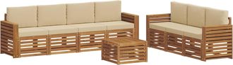 vidaXL Juegos De Sof&aacute;s 8 Uds. Natural Y Beige Madera De Acacia S&oacute;lida Vidaxl
