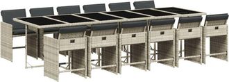 vidaXL Set Comedor Jard&iacute;n Y Cojines 13 Pzas Rat&aacute;n Sint&eacute;tico Gris Claro Vidaxl