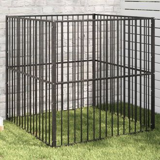 vidaXL Corralito Para Perros Con 4 Paneles Acero Galvanizado Negro Vidaxl