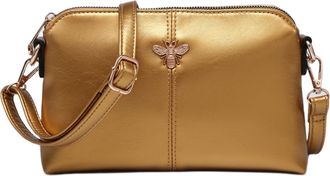 Generic Designer Crossbody Bag with Gold Bee Emblem, Faux Leather, Red White Silver Colors, Adjustable Strap, Fashion Purse (Gold)