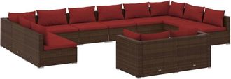 vidaXL Set Muebles De Jard&iacute;n 12 Pzas Y Cojines Rat&aacute;n Sint&eacute;tico Marr&oacute;n Vidaxl