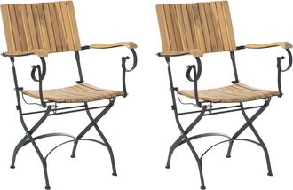 Beliani Conjunto De 2 Sillas De Jard&iacute;n Con Reposabrazos De Madera De Acacia Laminada Estructura De Acero Moderno Marr&oacute;n Claro Lascari