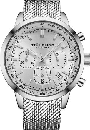 St&uuml;hrling Chronoport 4082 Mens 44mm - Silver Stainless Steel - One Size