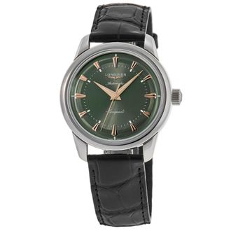 Longines Conquest Heritage Automatic Green Dial Leather Strap Mens Watch L1.649.4.02.2