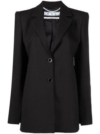 Off-white shoulder pads logo print blazer - women - Viscose/Spandex/Elastane - 40 - Black