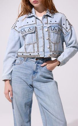 Azalea Wang Jazella Embellished Denim Jacket at Nordstrom, Size X-Large
