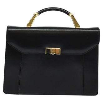 Bally Vintage Handbag Leather Black Leather Handbag (Pre-Owned)