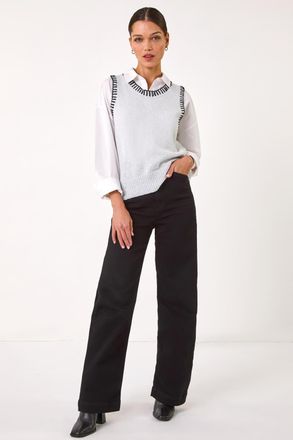 Roman Contrast Stitch Knit Top