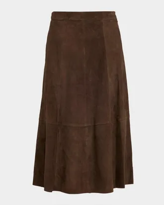 Vince Mid-Rise Flared Suede Skirt
