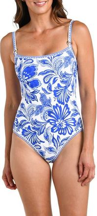 La Blanca Botanical Brocade One-Piece Swimsuit in Lapis at Nordstrom, Size 16