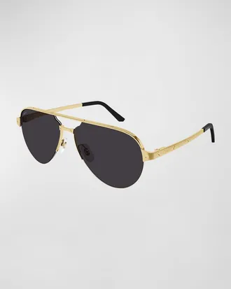 Cartier Men & apos;s Half-Rim Metal Aviator Sunglasses with Logo