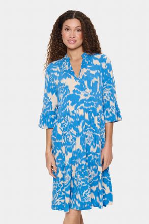Saint Tropez Blusenkleid SAINT TROPEZ EdaSZ Dress, Damen, Gr. XXL, N-Gr, blau (campanula water blooms), Web, Obermaterial: 100% Viskose, gebl&uuml;mt, knieumspielend, V