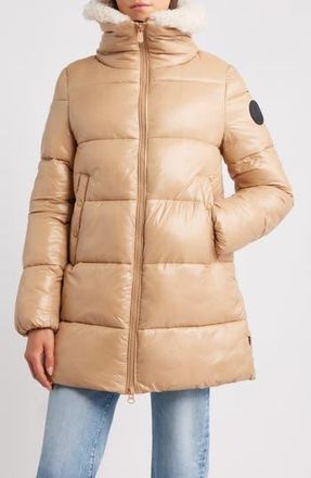 Save The Duck Bonita Faux Shearling Collar Puffer Jacket in Biscuit Beige at Nordstrom Rack, Size 6(Xl)