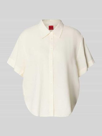 HUGO BOSS Loose Fit Kurzarmblusen aus Leinen-Viskose-Mix Modell ENCANTADA in Offwhite, Gr&ouml;&szlig;e 32