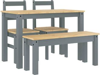 vidaXL Set da Pranzo 4 pz Panama Grigio in Legno Massello di Pino - Vidaxl