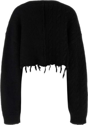 VETEMENTS Womens Cropped Cardigan Black Alpaca Nylon Wool