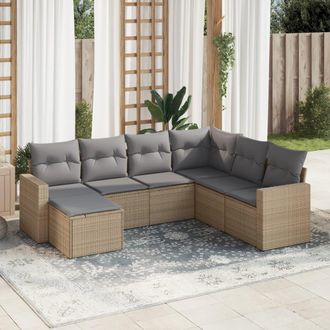 vidaXL Set Sof&aacute;s De Jard&iacute;n 7 Piezas Y Cojines Rat&aacute;n Sint&eacute;tico Beige Vidaxl