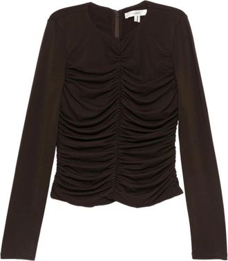 Frame Denim Blouse met Geplooid Voorpand - Dames - Blouses - Bruin - S - Denim - Overhemden