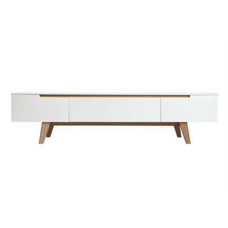 Miliboo Miliboo - Mueble Tv Escandinavo Blanco Brillante Y Fresno 180cm Melka