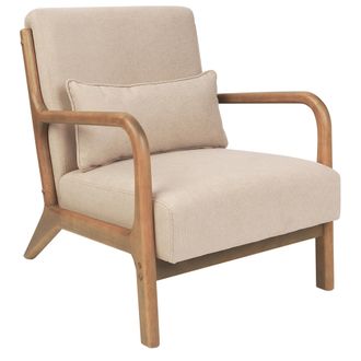 Beliani Sill&oacute;n Retro Cl&aacute;sico Con Reposabrazos Y Coj&iacute;n Patas De Madera De Caucho Tela Beige Skovde
