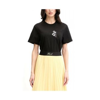 Karl Lagerfeld Tops, Dames, Zwart, S, Katoen, Ikon T-shirt