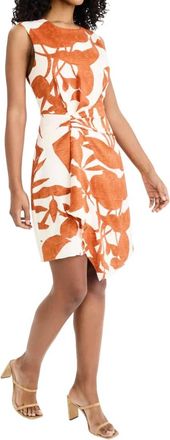 Donna Morgan Alivia Botanical Print Faux Wrap Dress In Sienna