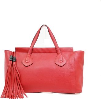 Gucci Lady Tassel Top Handle Leather Red Leather Handbag (Pre-Owned)