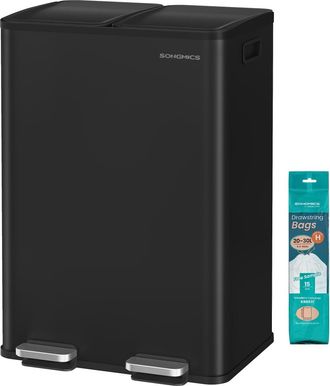 Songmics Cubo de basura de cocina 2 compartimentos acero color negro