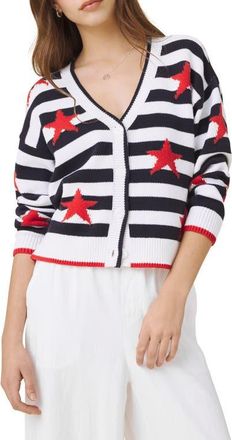 Splendid Liberty Stripe Star Intarsia Cotton Blend Sweater in White/Navy Blue/Multi at Nordstrom, Size X-Small