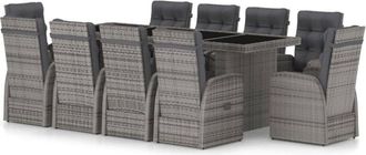 vidaXL 11 Piece Garden Dining Set with Cushions Grey Poly Rattan vidaXL
