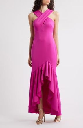 Eliza J Cross Neck High-Low Evening Dress in Hot Pink at Nordstrom Rack, Size 14