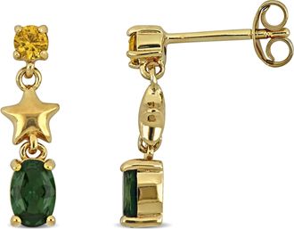 Mimi & Max 1 1/8ct TGW Created Blue Spinel and Created Aquamarine Star Drop Earrings Yellow Silver