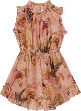 Zimmermann Dresses, female, Multicolor, 6 Y, Pink Palm Floral Print Dress