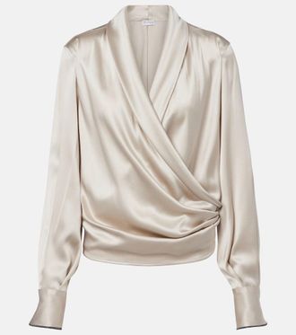 Brunello Cucinelli Draped silk-blend blouse