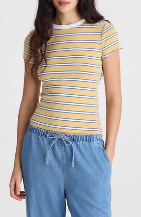 Madewell The 90s Crewneck Cotton T-Shirt in Retro Yellow Stripe at Nordstrom, Size Xx-Small