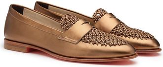 Santoni Womens Laminated Leather Penny Loafer in Gold at Nordstrom, Size 8