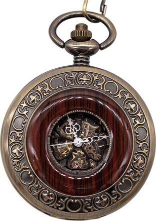 Infinity Leather Vintage bronzen houten skelet halfjager legering zakhorloge