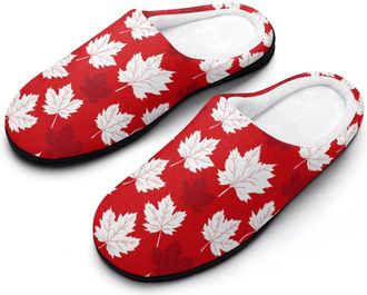 Generic Maple Canada Flag Funny Mens Cotton Slippers Soft Non-Slip Rubber Sole House Slipper Indoor Outdoor