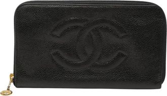 Chanel Black Grained Calfskin Long Wallet (Bi-Fold) (Pre-Owned)