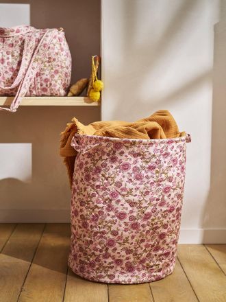 Vertbaudet Aufbewahrungskorb Kinderzimmer mit Blumenprint gesteppt rosa