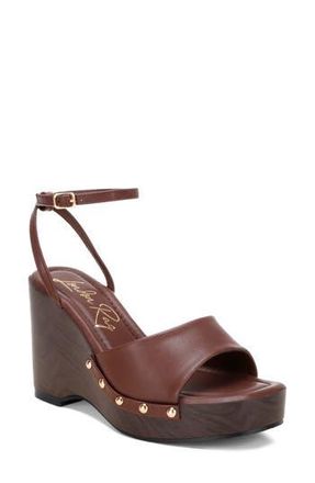 London Rag Colada Ankle Strap Studded Wedge Sandal in Brown at Nordstrom Rack, Size 8.5