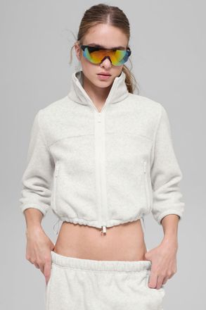 Alo | Polar Fleece Retreat Cropped Jacket in White Heather Grey, Size: Medium