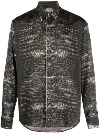 Roberto Cavalli Overhemd met slangenprint - Bruin